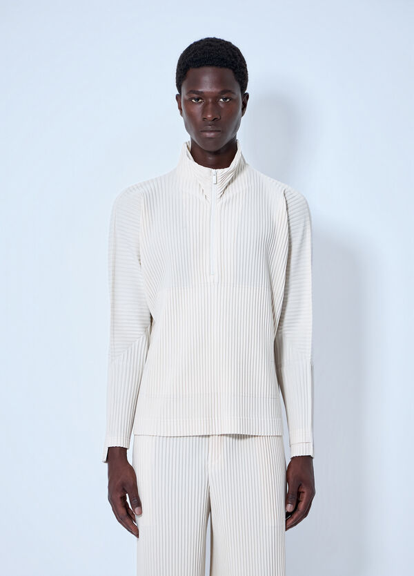 Homme Plissé Issey Miyake Pleated Half Zip Through Top Beige hmp0164013